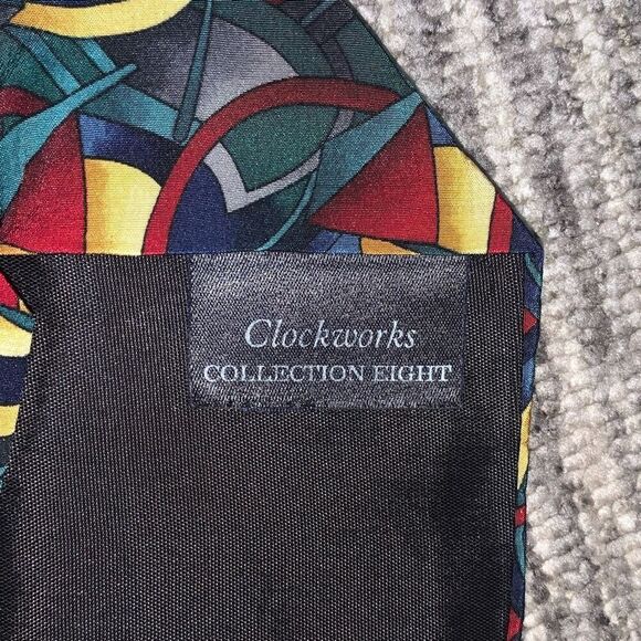 J Garcia Clockworks Geometric Print Mens Neck Tie Multicolor 100% Silk Made In U - Picture 3 of 8